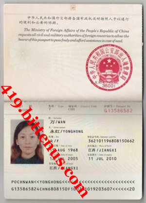 Wan Yonghong INTERNATIONAL PASSPORT Id